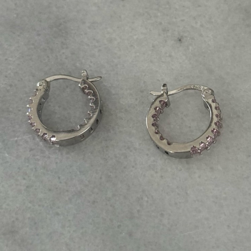 NEW STOCK Sterling Silver Pink Thick Crystal Hoop Earrings 

Brand New - Picture 3 of 5